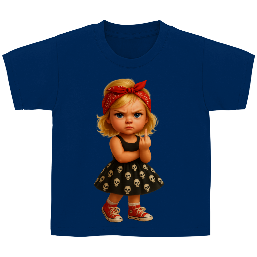 Kinder Basic T-Shirt Girl frech Stinkefinger und Totenkopfkleid