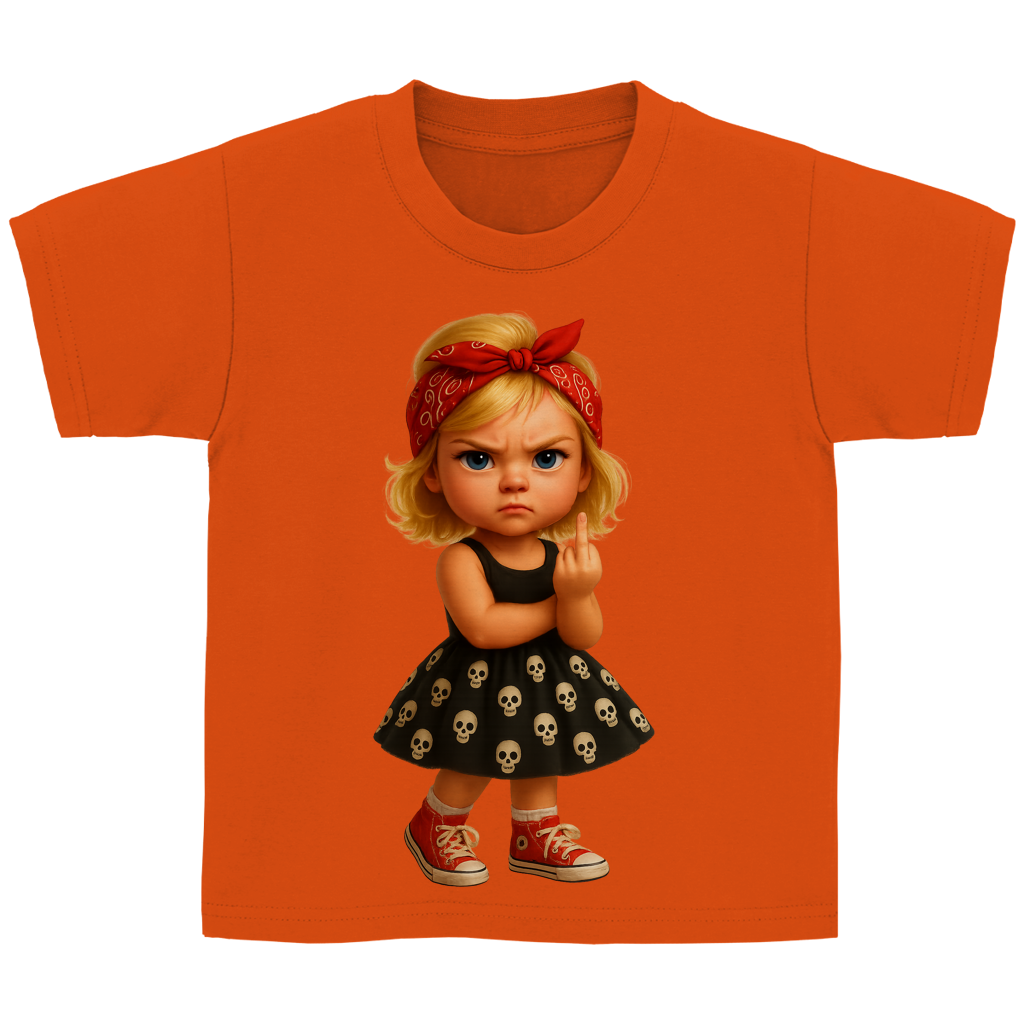 Kinder Basic T-Shirt Girl frech Stinkefinger und Totenkopfkleid