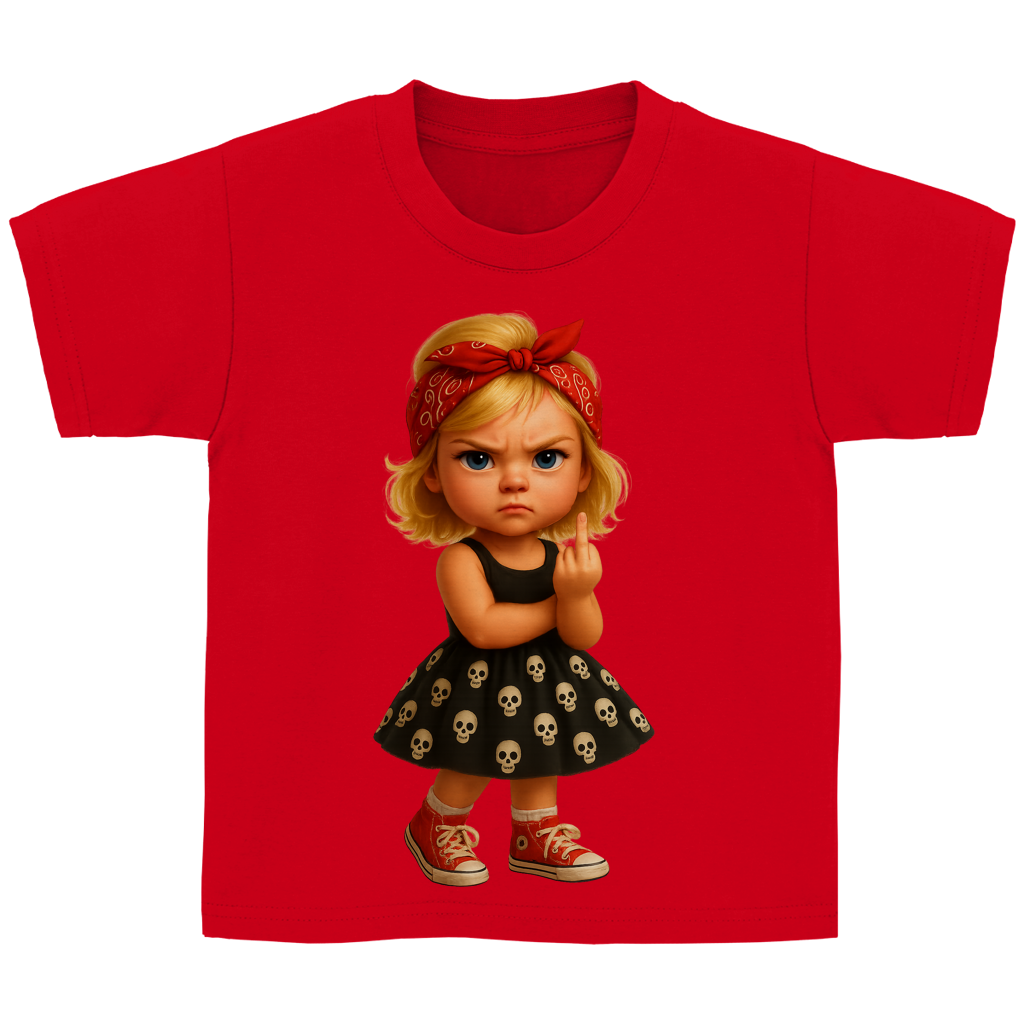 Kinder Basic T-Shirt Girl frech Stinkefinger und Totenkopfkleid