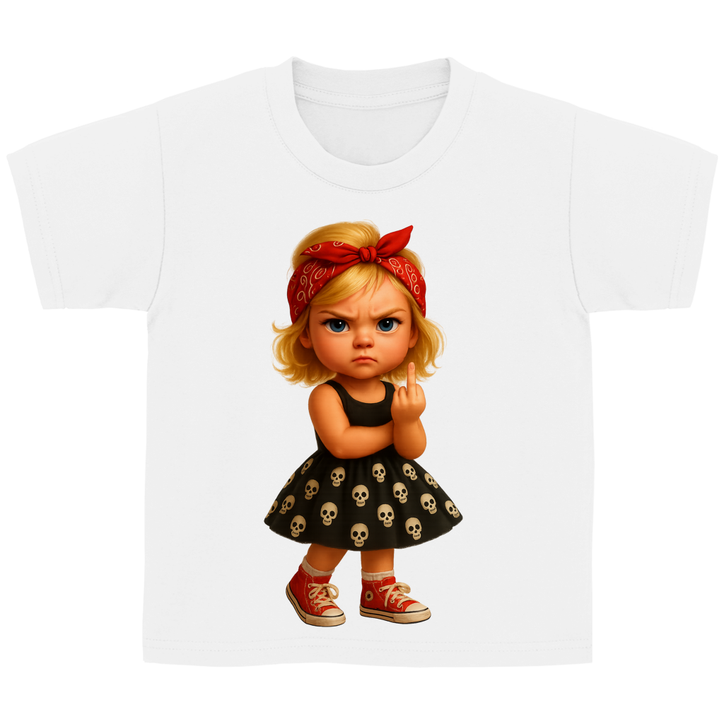 Kinder Basic T-Shirt Girl frech Stinkefinger und Totenkopfkleid