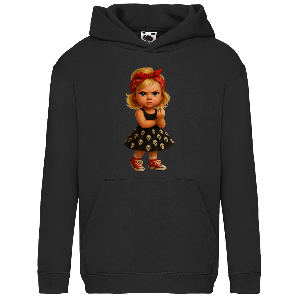 Kids Basic Hoodie Girl frech Stinkefinger und Totenkopfkleid