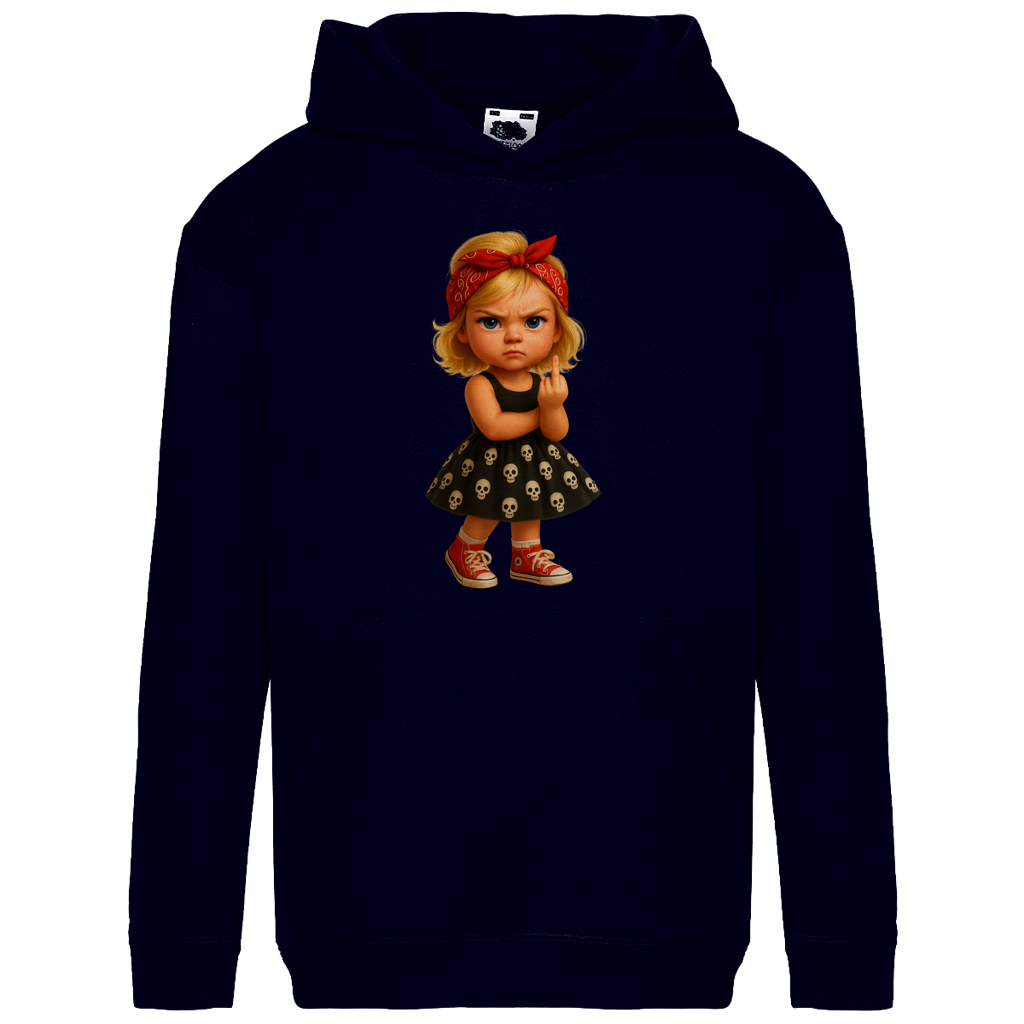Kids Basic Hoodie Girl frech Stinkefinger und Totenkopfkleid