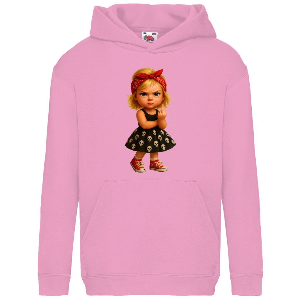 Kids Basic Hoodie Girl frech Stinkefinger und Totenkopfkleid
