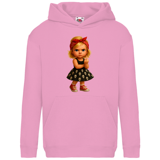 Kids Basic Hoodie Girl frech Stinkefinger und Totenkopfkleid