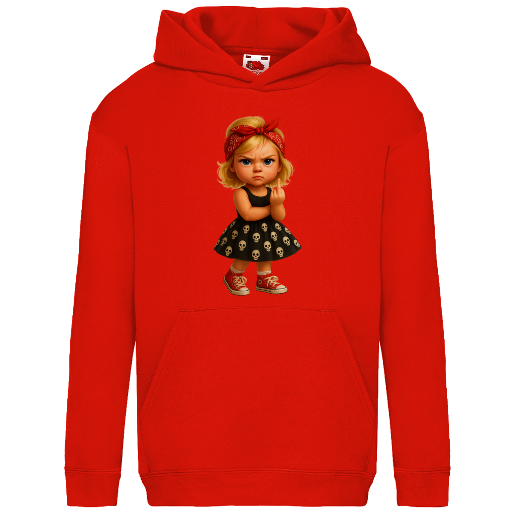 Kids Basic Hoodie Girl frech Stinkefinger und Totenkopfkleid