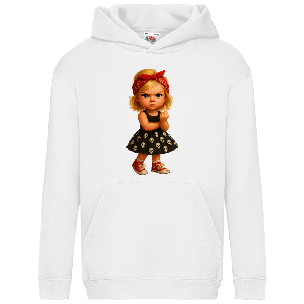 Kids Basic Hoodie Girl frech Stinkefinger und Totenkopfkleid