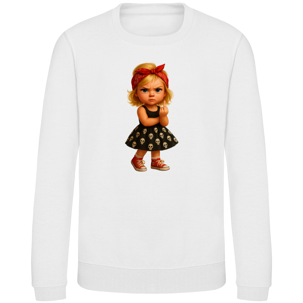 Kinder Sweatshirt Girl frech Stinkefinger und Totenkopfkleid