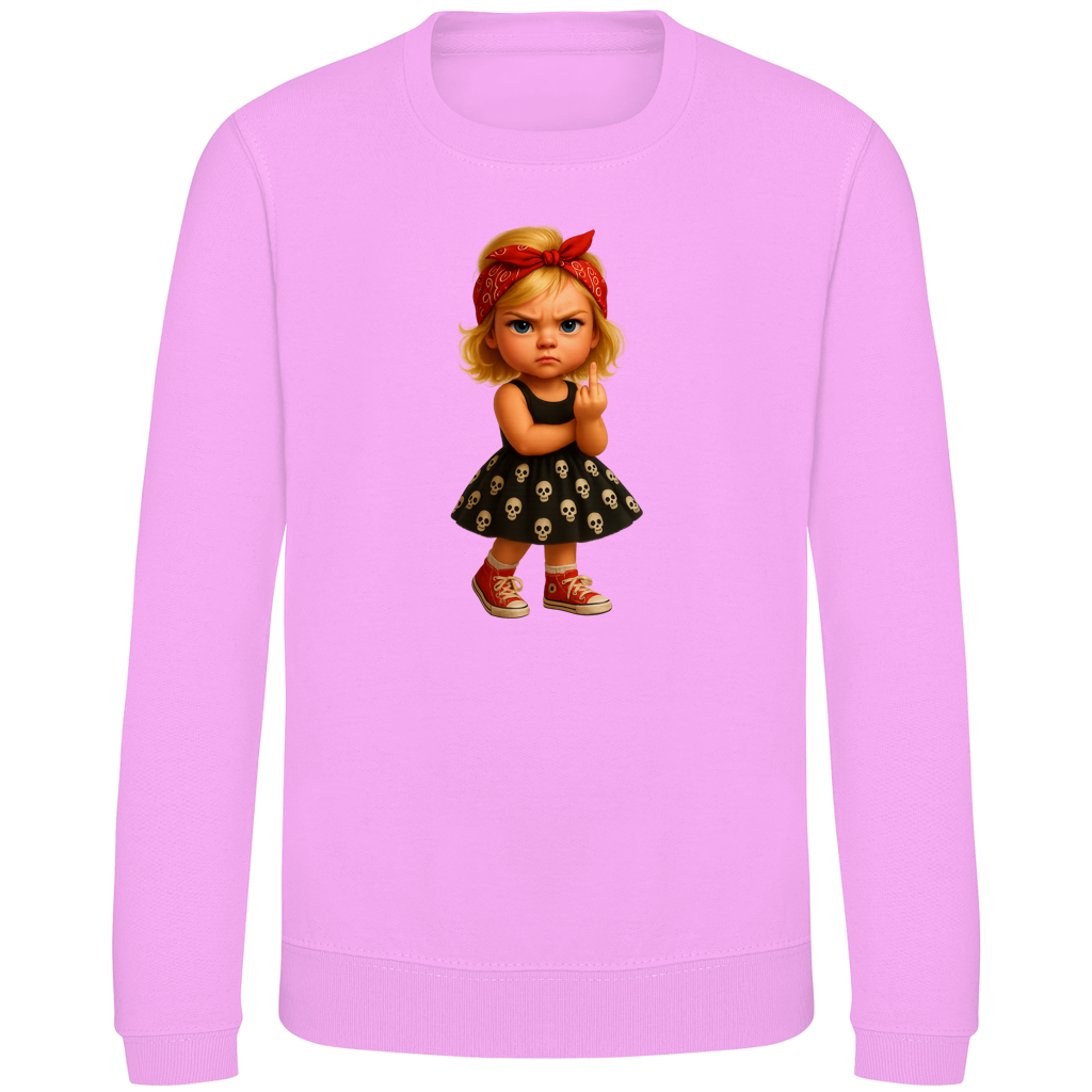 Kinder Sweatshirt Girl frech Stinkefinger und Totenkopfkleid