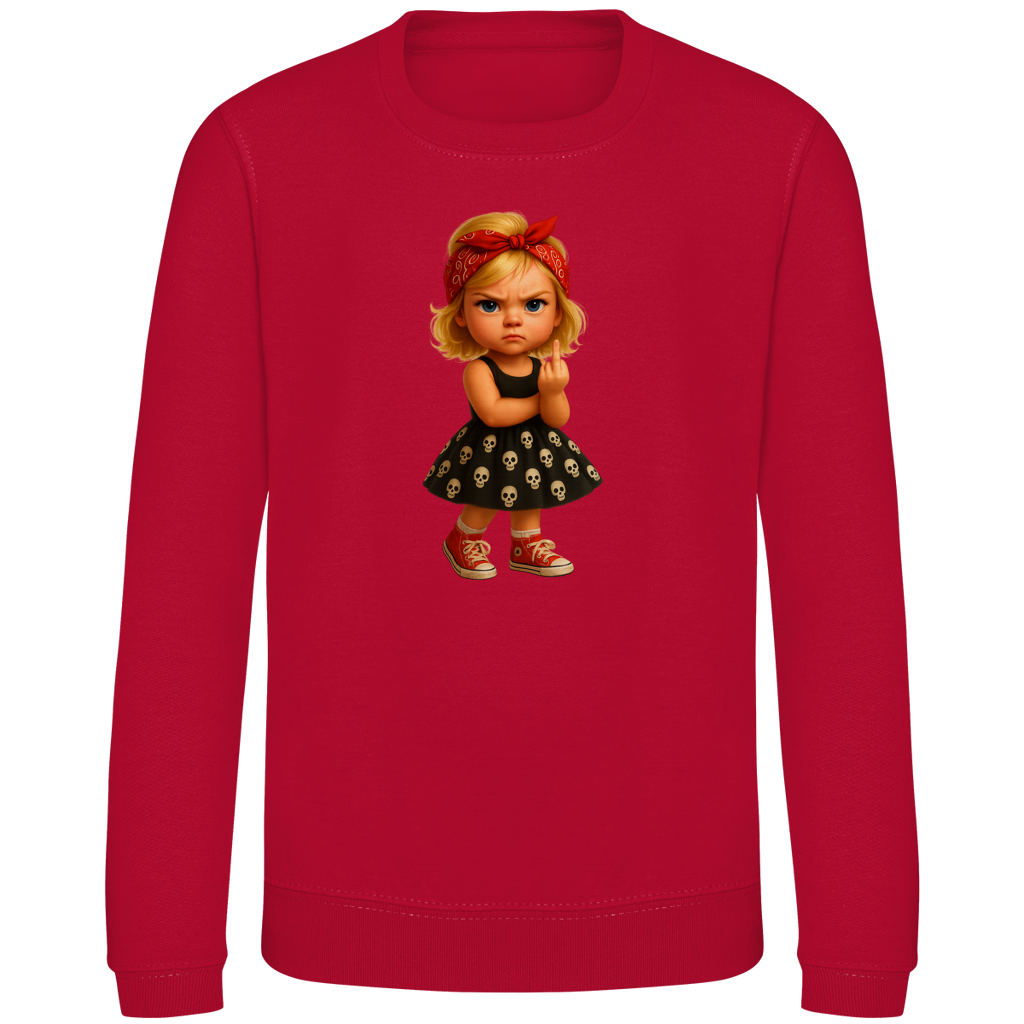 Kinder Sweatshirt Girl frech Stinkefinger und Totenkopfkleid