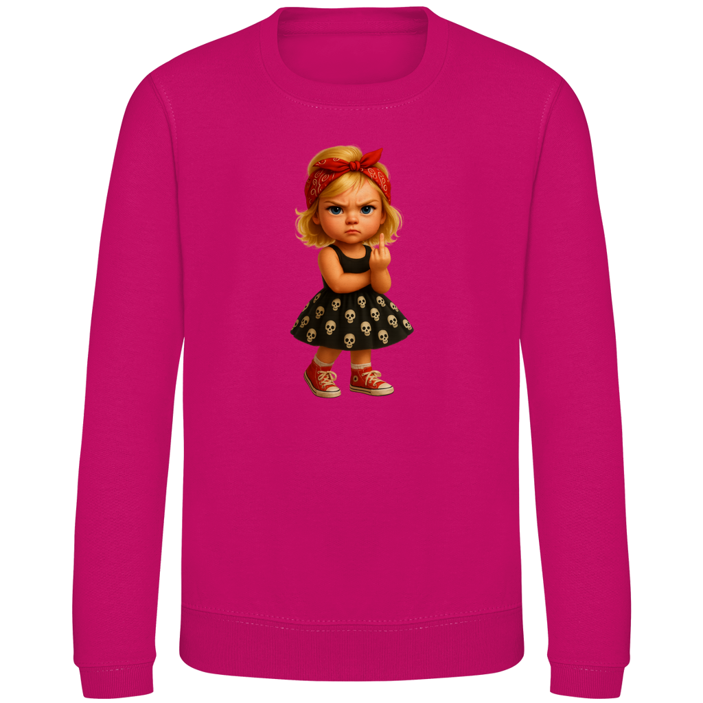 Kinder Sweatshirt Girl frech Stinkefinger und Totenkopfkleid