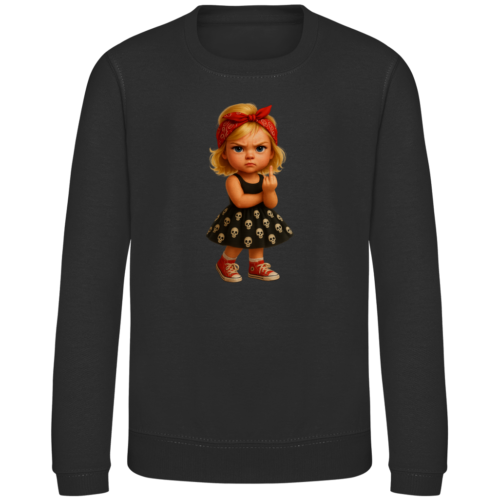 Kinder Sweatshirt Girl frech Stinkefinger und Totenkopfkleid
