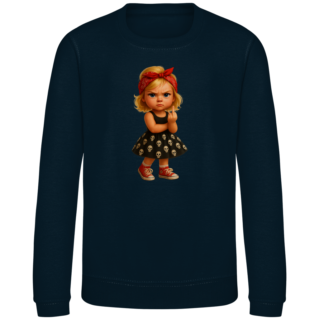 Kinder Sweatshirt Girl frech Stinkefinger und Totenkopfkleid