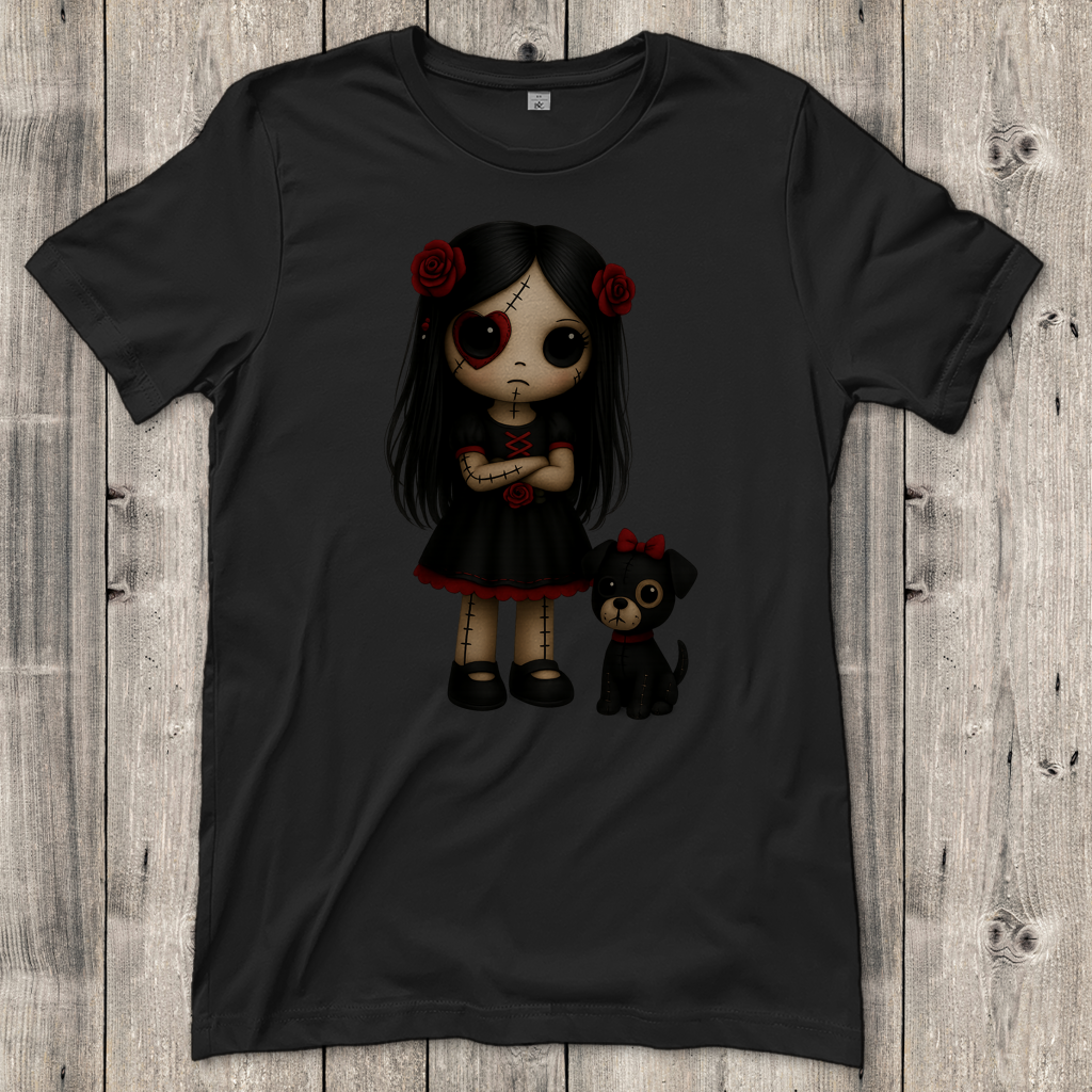 Damen T-Shirt Girl Puppe mit Hund