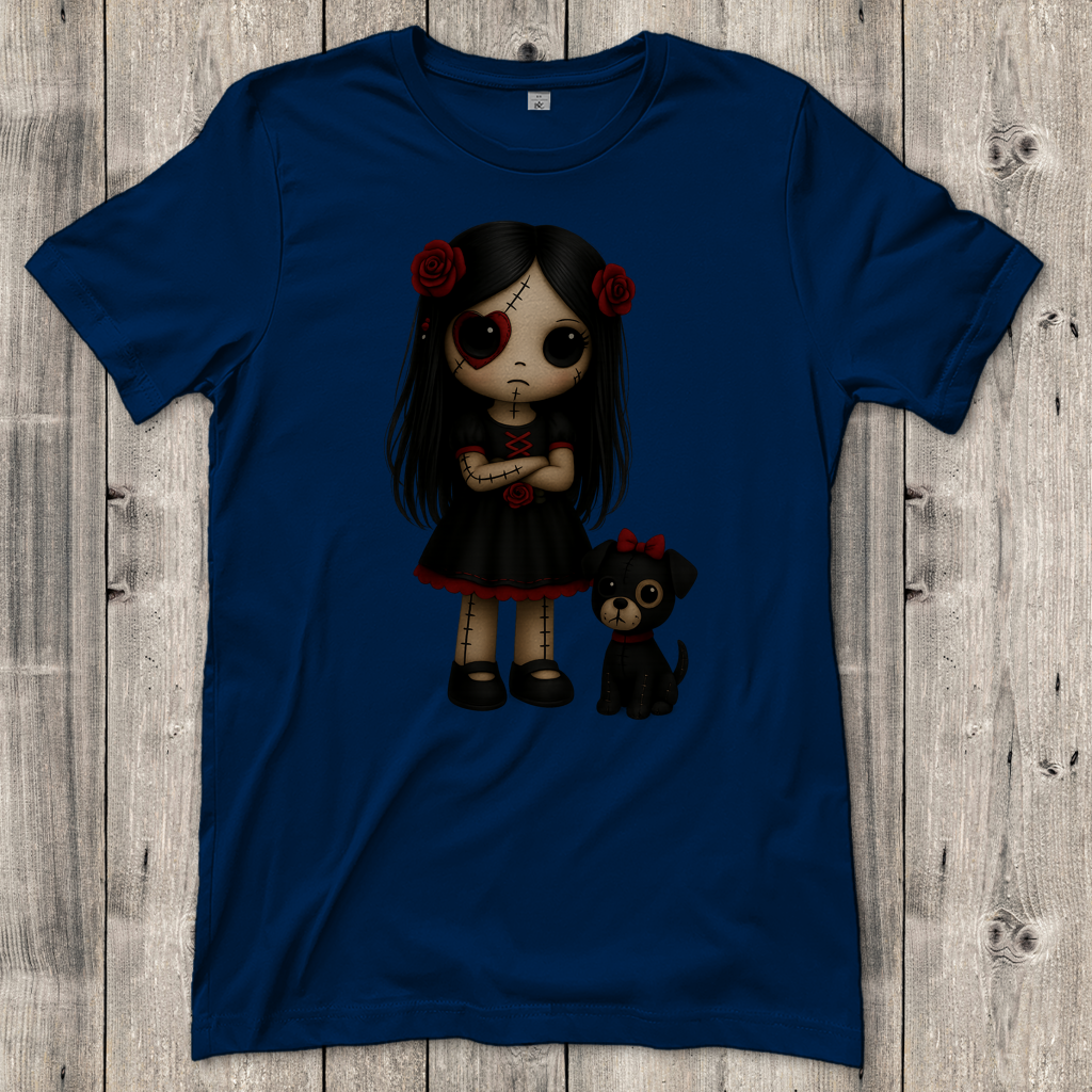 Damen T-Shirt Girl Puppe mit Hund