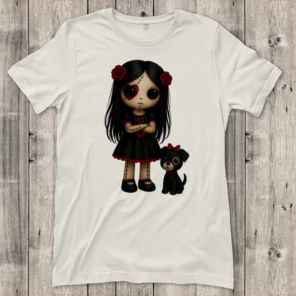 Damen T-Shirt Girl Puppe mit Hund