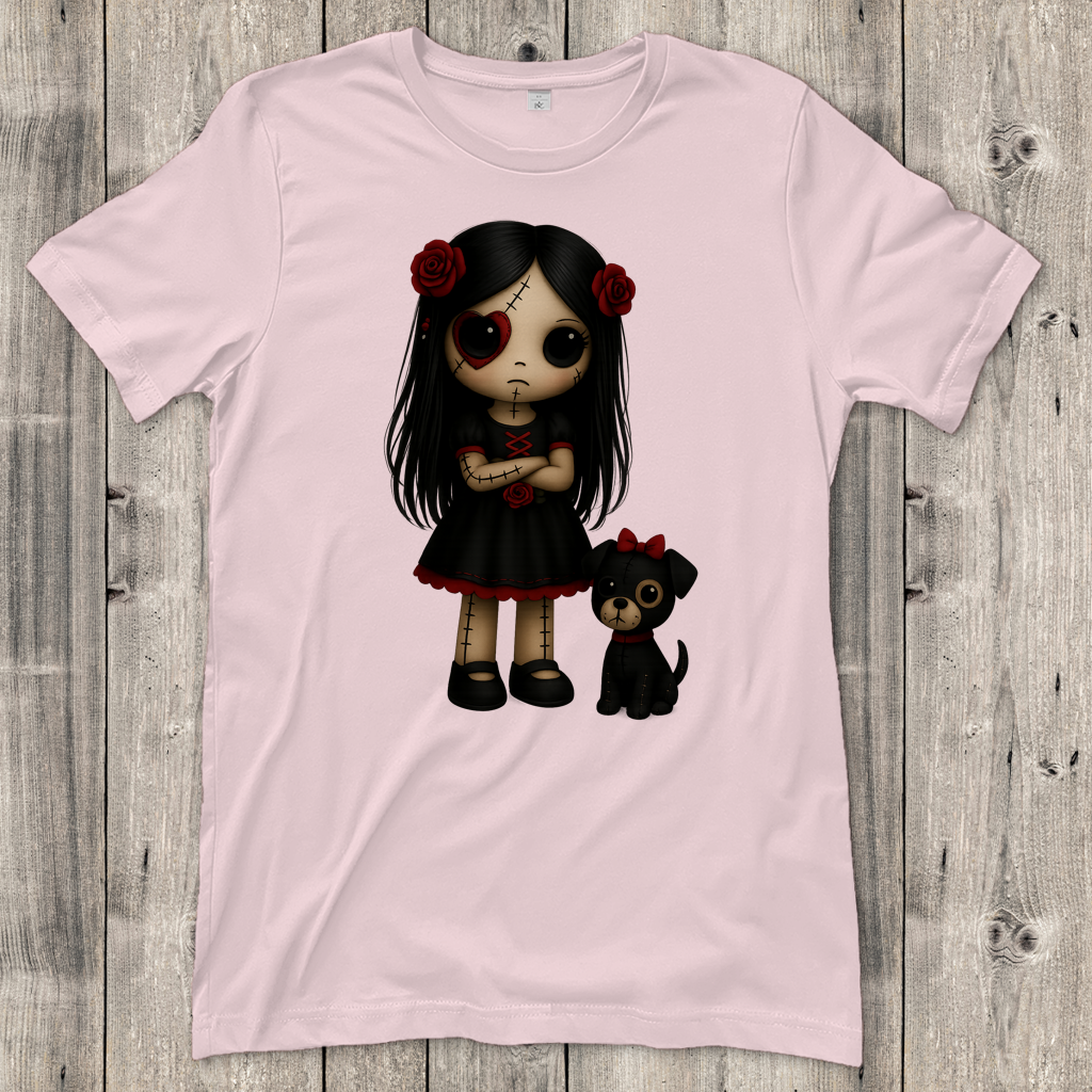 Damen T-Shirt Girl Puppe mit Hund
