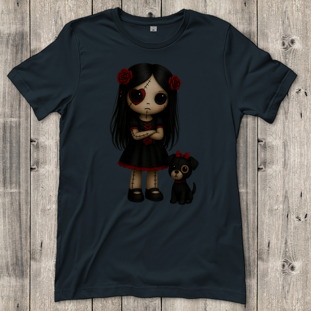 Damen T-Shirt Girl Puppe mit Hund