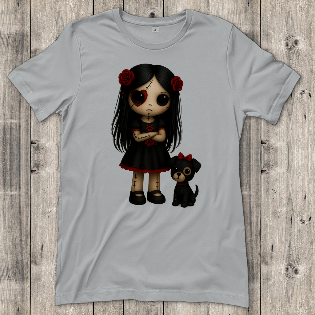 Damen T-Shirt Girl Puppe mit Hund