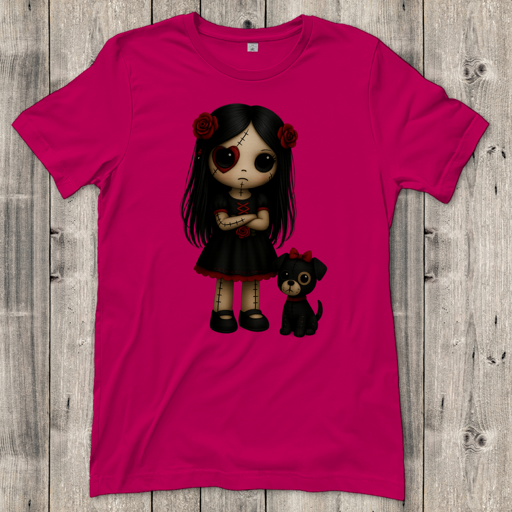 Damen T-Shirt Girl Puppe mit Hund