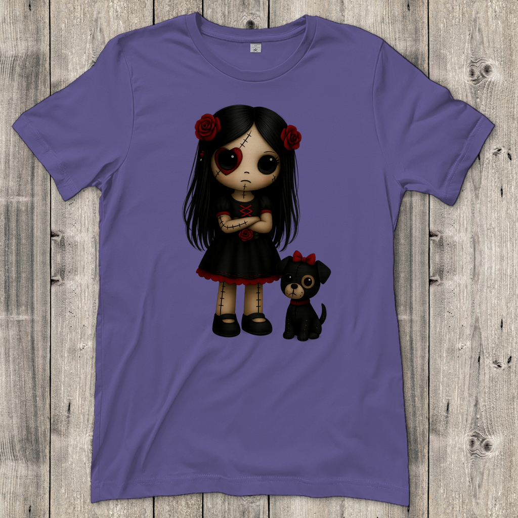 Damen T-Shirt Girl Puppe mit Hund