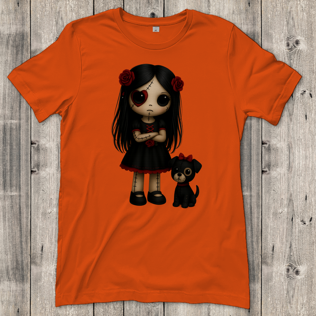 Damen T-Shirt Girl Puppe mit Hund