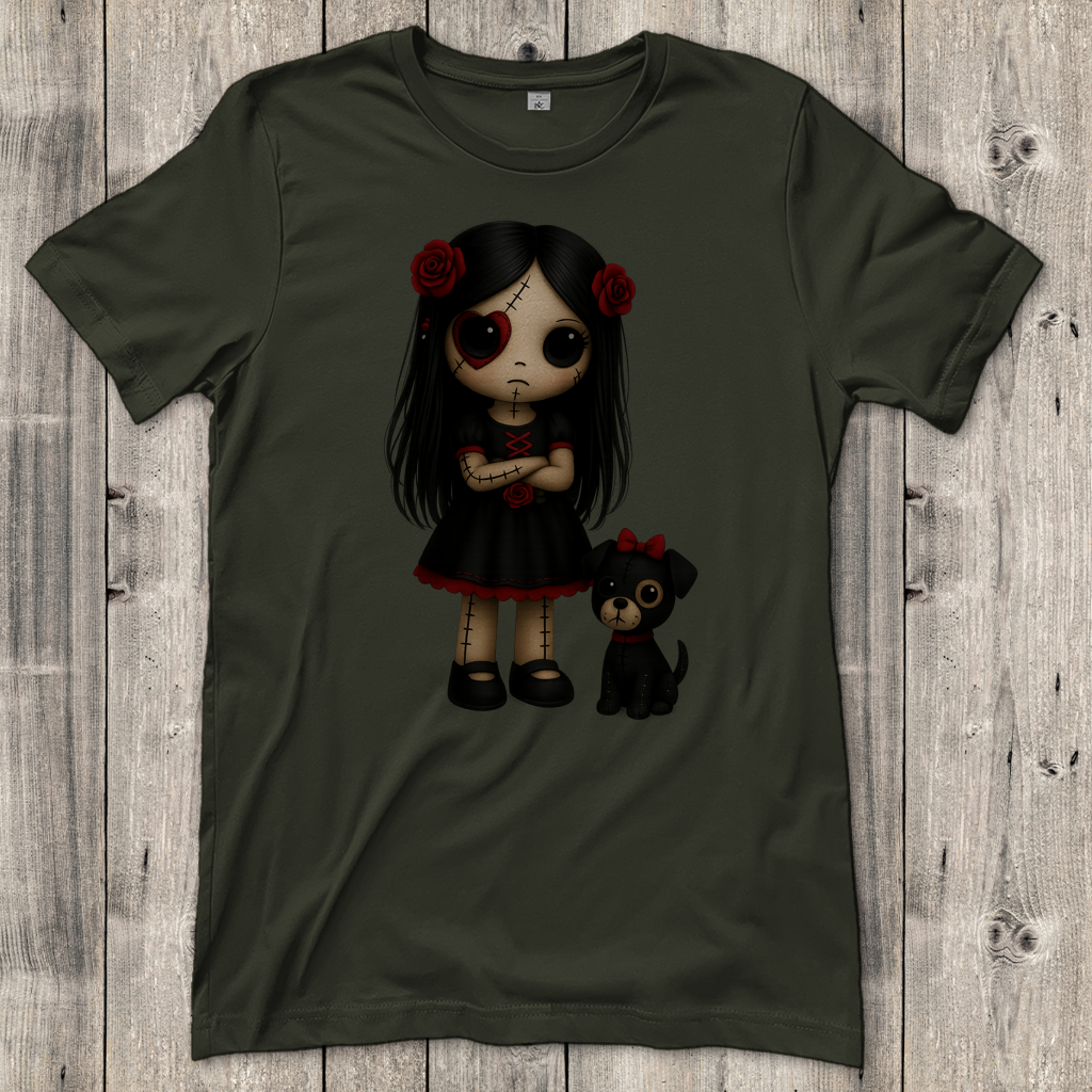Damen T-Shirt Girl Puppe mit Hund