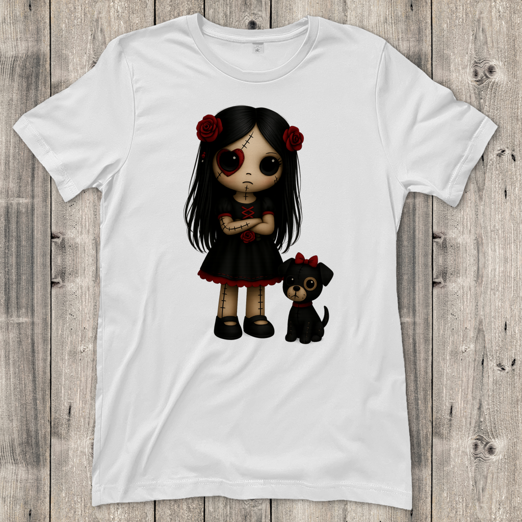 Damen T-Shirt Girl Puppe mit Hund