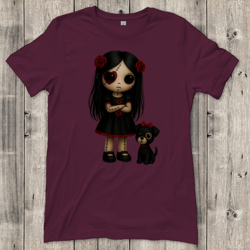 Damen T-Shirt Girl Puppe mit Hund