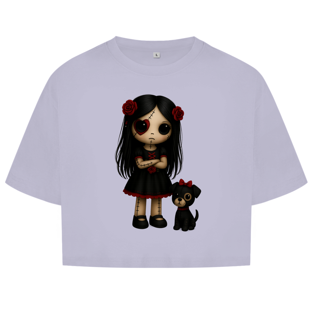 Damen Oversize Crop Top Girl Puppe mit Hund