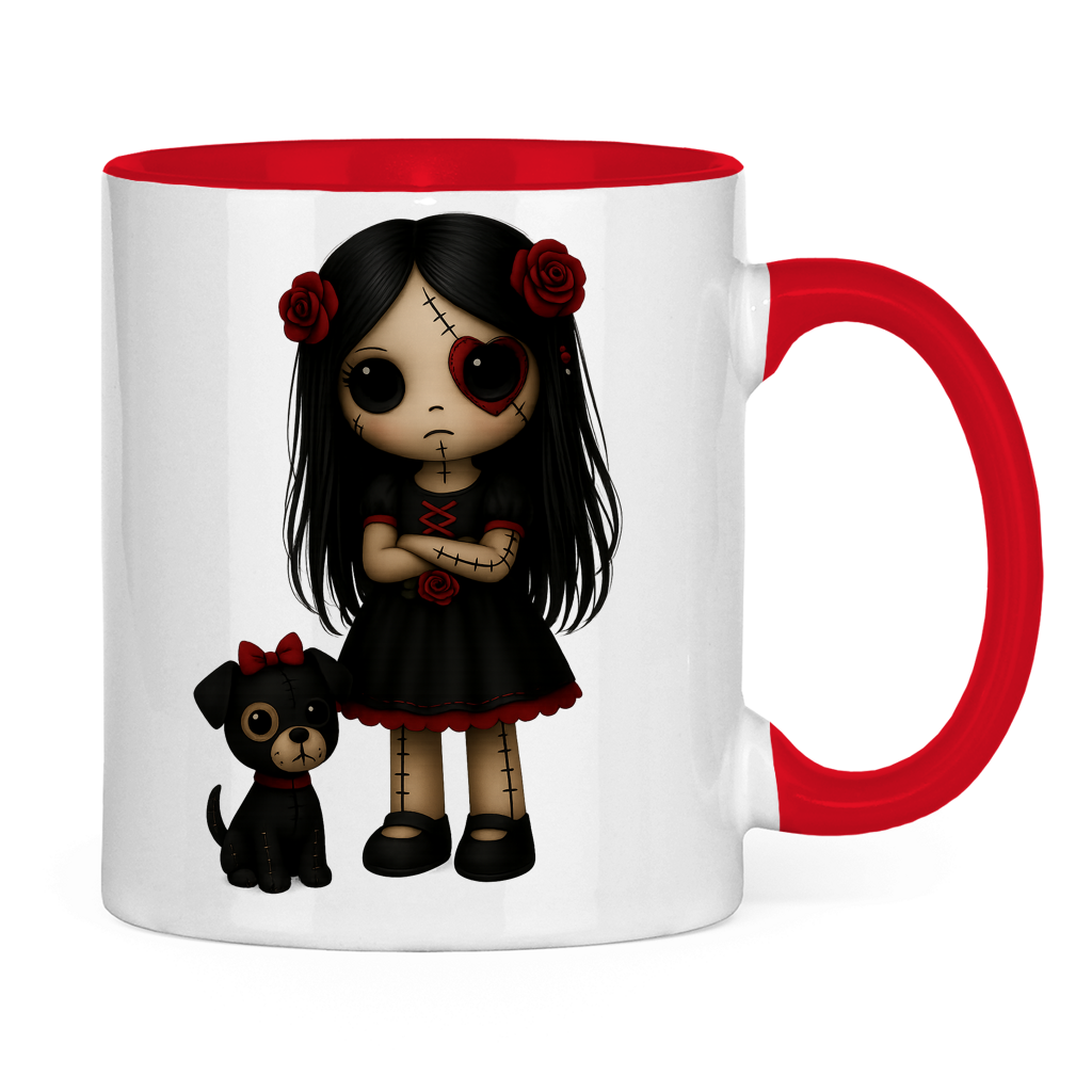 Tasse zweifarbig Girl Puppe mit Hund