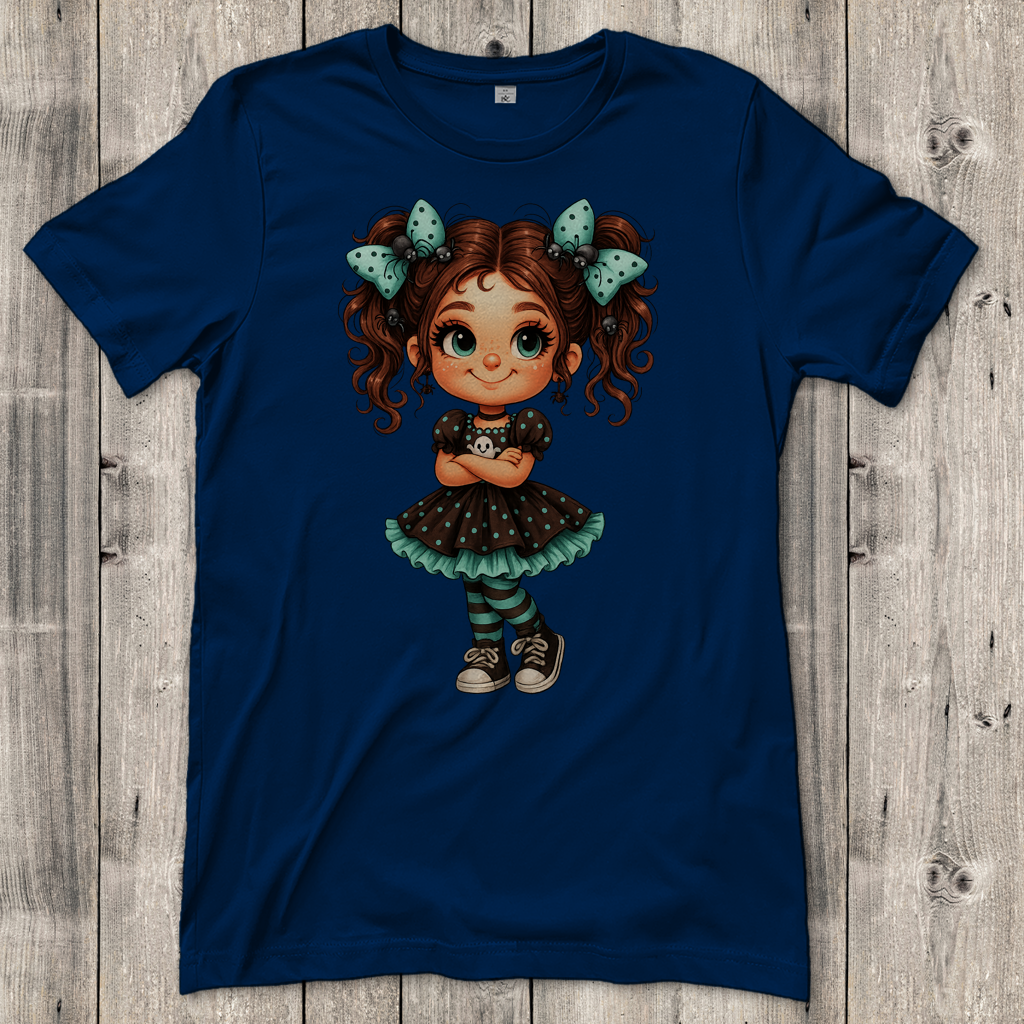 Damen T-Shirt Girl Spinnenhaare und türkis schwarz gehalten