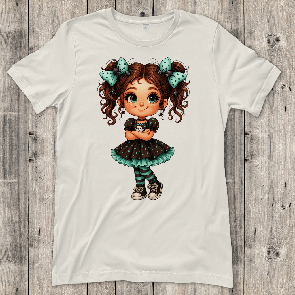 Damen T-Shirt Girl Spinnenhaare und türkis schwarz gehalten