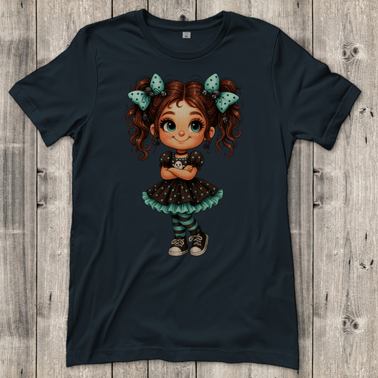 Damen T-Shirt Girl Spinnenhaare und türkis schwarz gehalten