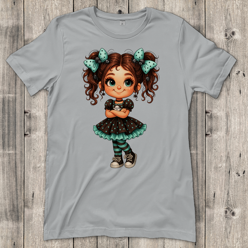 Damen T-Shirt Girl Spinnenhaare und türkis schwarz gehalten