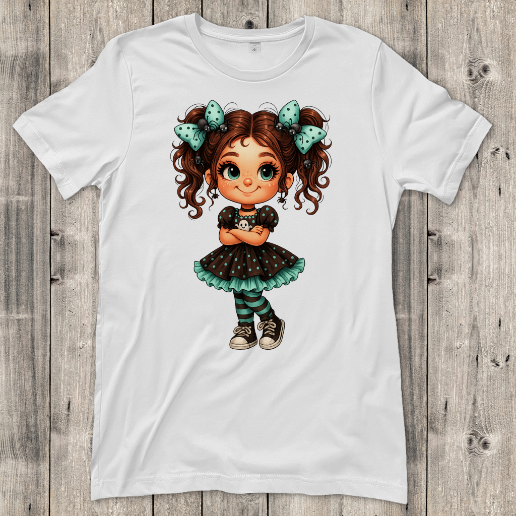 Damen T-Shirt Girl Spinnenhaare und türkis schwarz gehalten