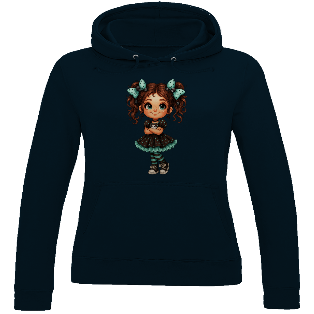 Damen Hoodie Girl Spinnenhaare und türkis schwarz gehalten