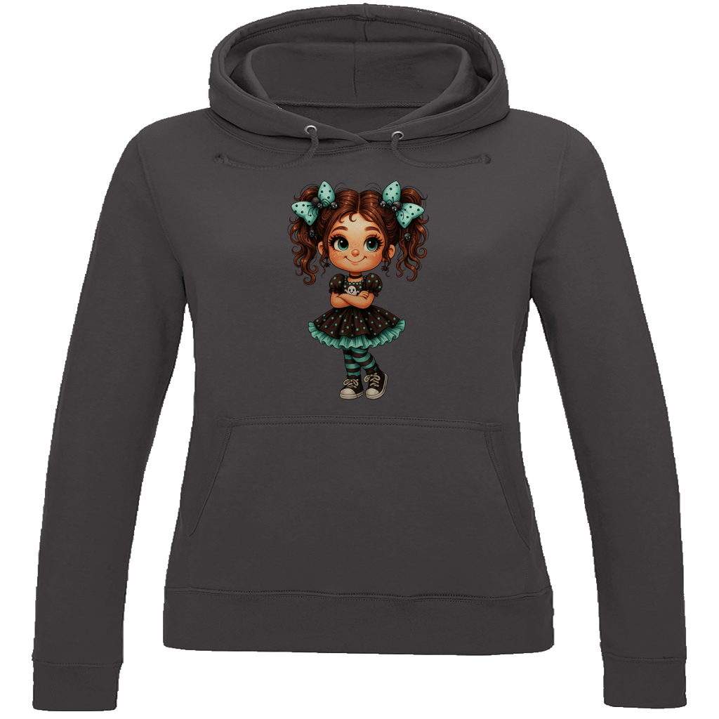 Damen Hoodie Girl Spinnenhaare und türkis schwarz gehalten