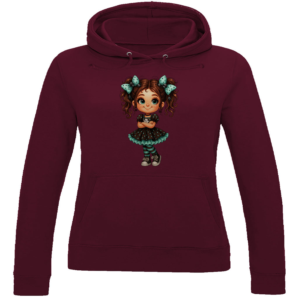Damen Hoodie Girl Spinnenhaare und türkis schwarz gehalten