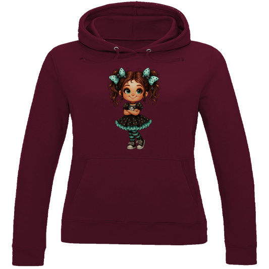 Damen Hoodie Girl Spinnenhaare und türkis schwarz gehalten