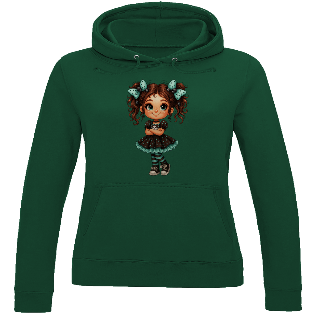 Damen Hoodie Girl Spinnenhaare und türkis schwarz gehalten