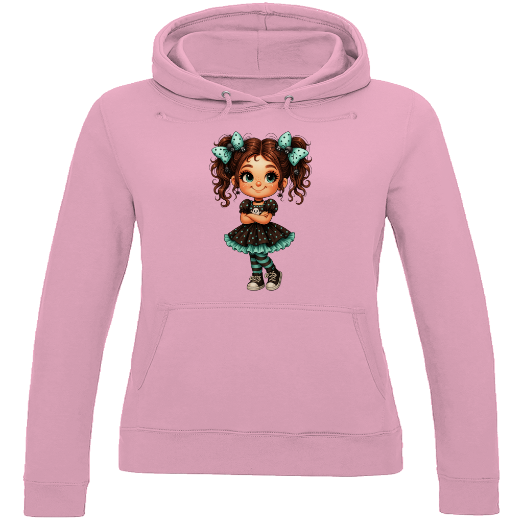 Damen Hoodie Girl Spinnenhaare und türkis schwarz gehalten