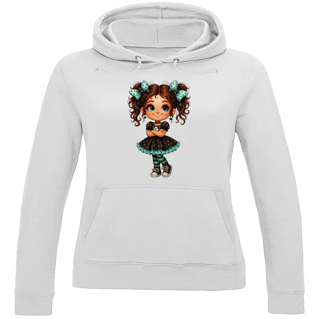 Damen Hoodie Girl Spinnenhaare und türkis schwarz gehalten