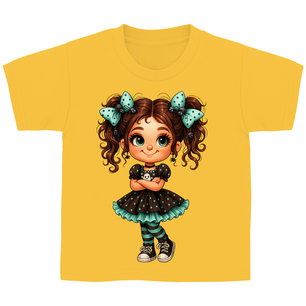 Kinder Basic T-Shirt Girl Spinnenhaare und türkis schwarz gehalten