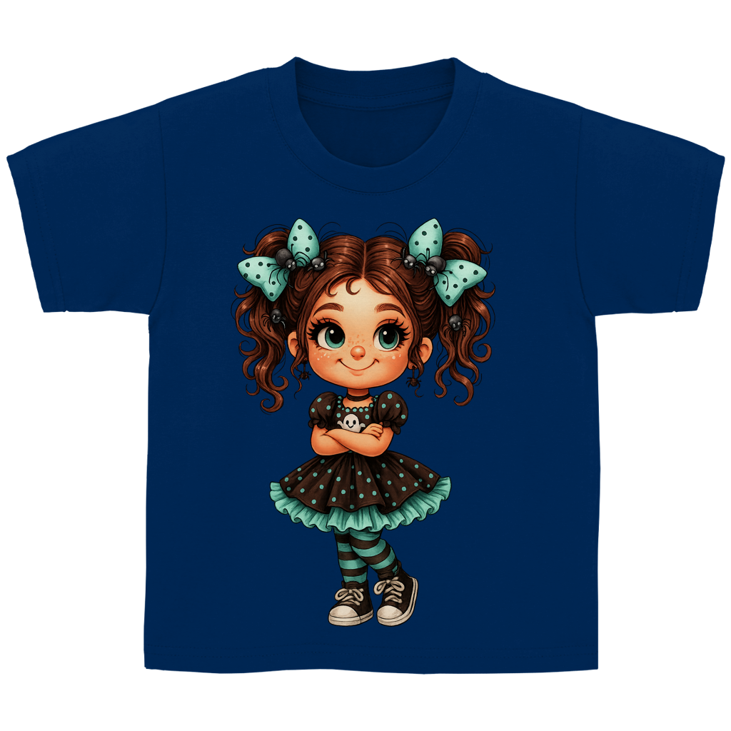 Kinder Basic T-Shirt Girl Spinnenhaare und türkis schwarz gehalten