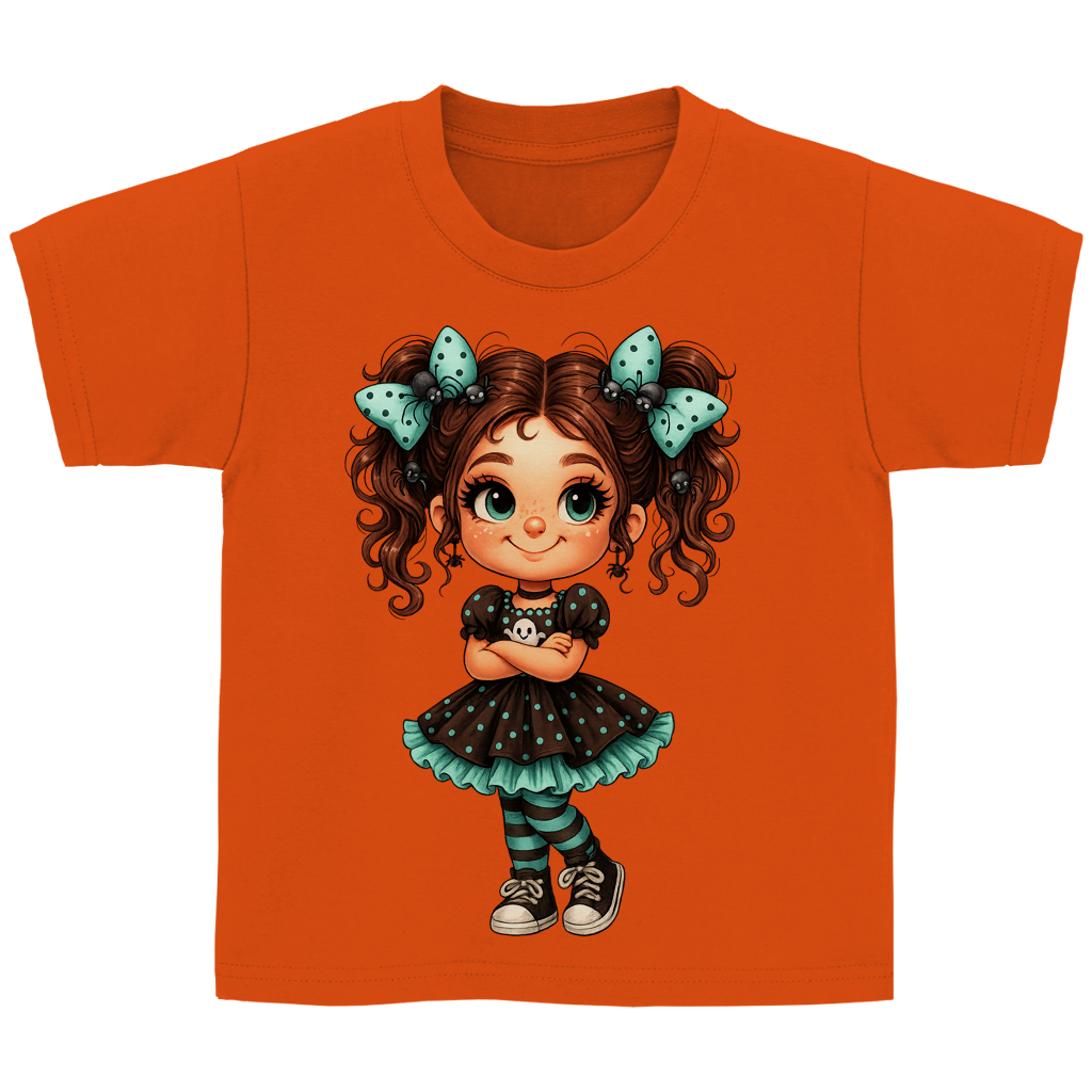 Kinder Basic T-Shirt Girl Spinnenhaare und türkis schwarz gehalten