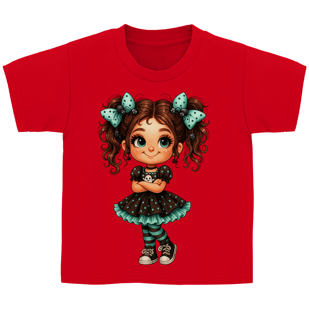 Kinder Basic T-Shirt Girl Spinnenhaare und türkis schwarz gehalten