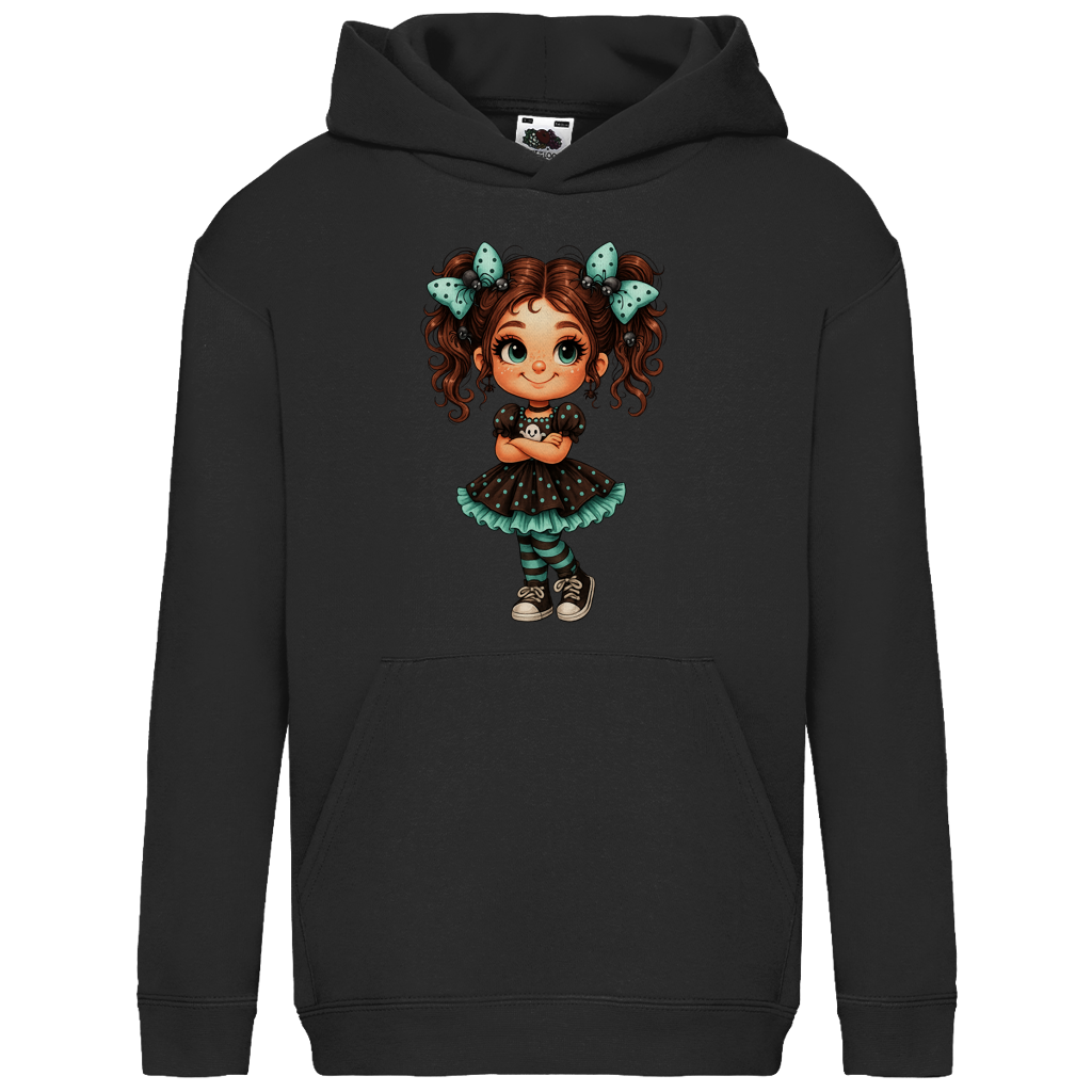 Kids Basic Hoodie Girl Spinnenhaare und türkis schwarz gehalten