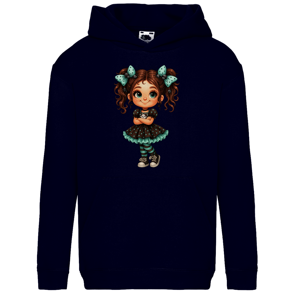 Kids Basic Hoodie Girl Spinnenhaare und türkis schwarz gehalten