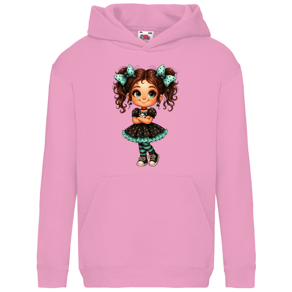 Kids Basic Hoodie Girl Spinnenhaare und türkis schwarz gehalten