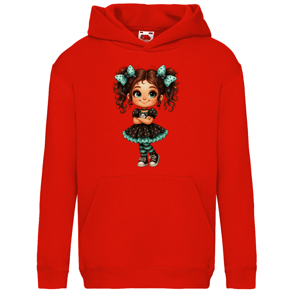 Kids Basic Hoodie Girl Spinnenhaare und türkis schwarz gehalten